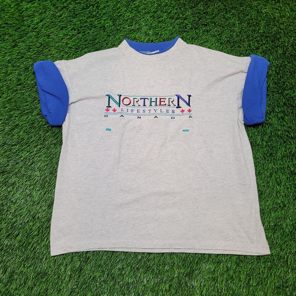 VTG 90s Cropped T-Shirt XL Boxy Fit 25" Lg Ringer Embroidered Canada 80s